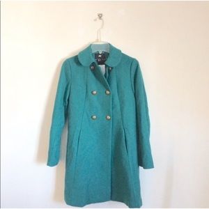 H&M Teal Blue Brass Buttons A-line Pea Coat